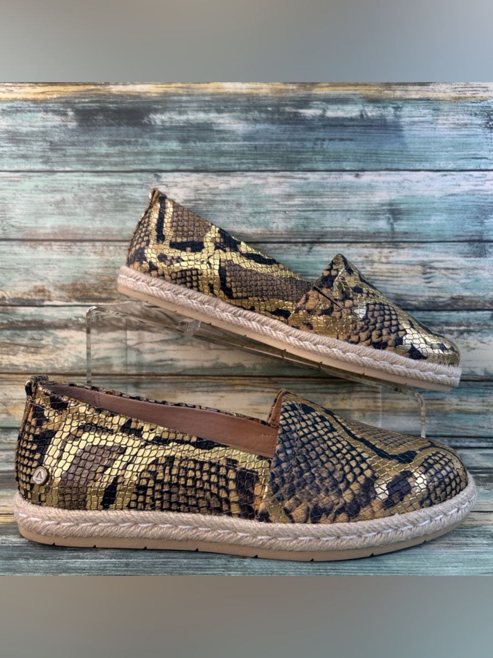 Abeo Blake Espadrille Shoe Womens 8.5 Gold Leather Preppy Business Casual Loafer